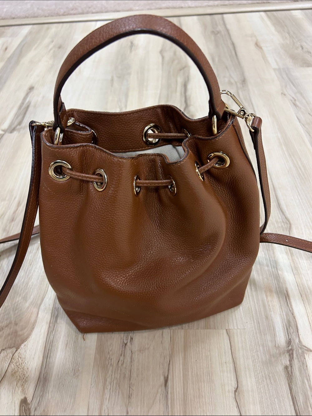 Brown Leather Drawstring Bucket Bag image 2